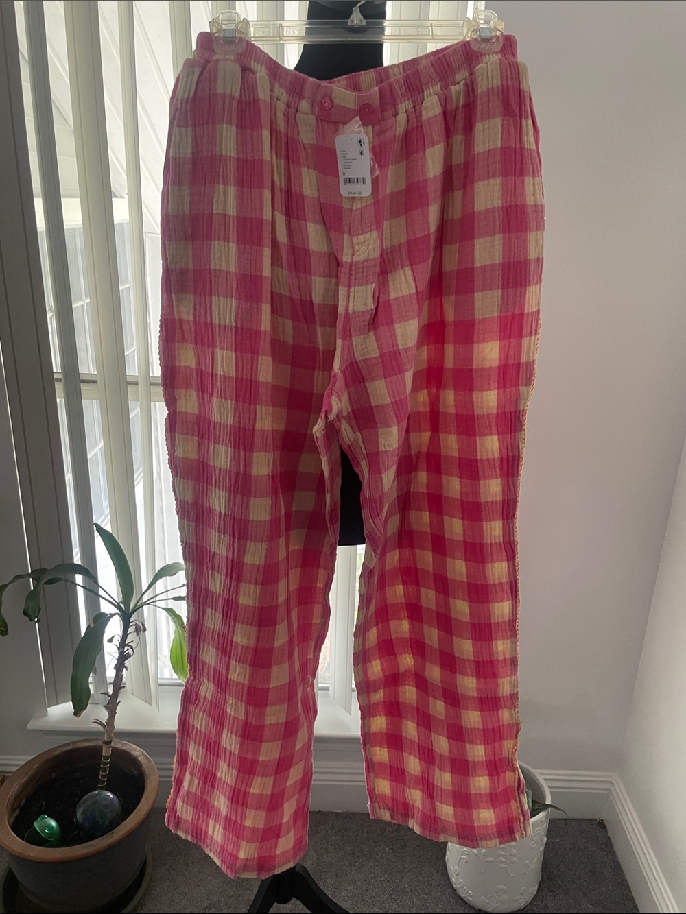 Women's Pink and Cream Check Pajama Pants - Cozy Lounge Bottoms